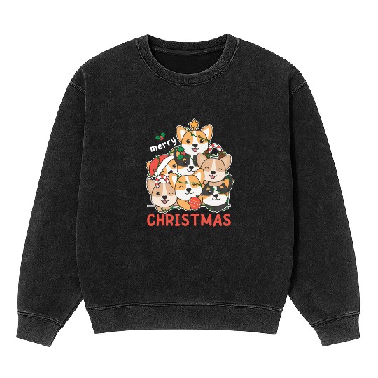 Corgi Christmas Tree Merry Christmas Mineral Wash Sweatshirts