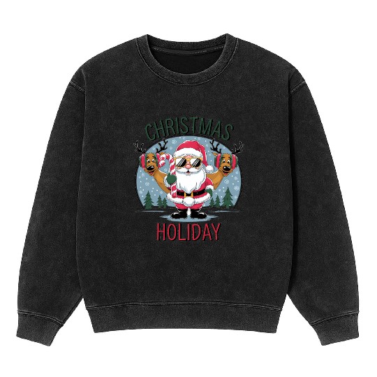 Cute Santa and Reindeer – Christmas Holiday Cheer Mineral Wash Sweatshirts