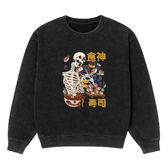 Goth Skeleton Mineral Wash Sweatshirts Japanese Mineral Wash Sweatshirts Sushi