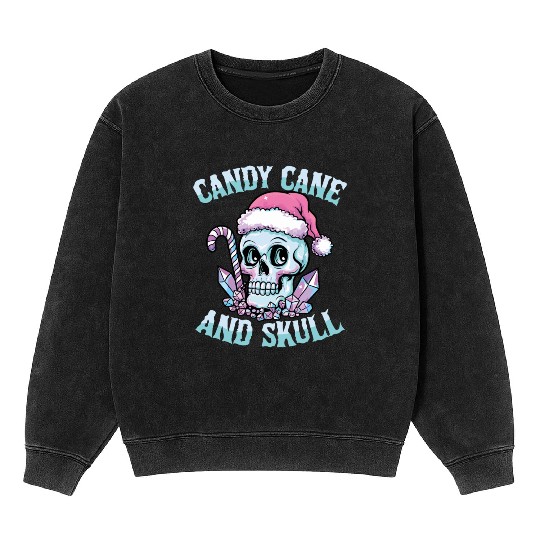 Candy Cane And Skull Pastel Goth Christmas Skull Mineral Wash Sweatshirts