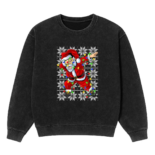 Dabbing Santa Christmas Lights Mineral Wash Sweatshirts