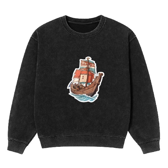 Viking Ship Adventure Art Mineral Wash Sweatshirts