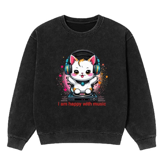 My happy cat musician Mineral Wash Sweatshirts
