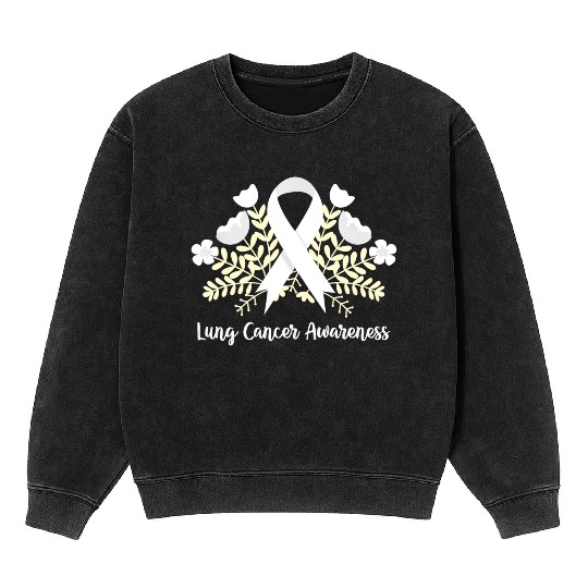 Lung Cancer Awarenss White Ribbon Floral Mineral Wash Sweatshirts