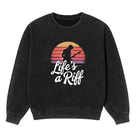 Guitar Player Life's a Riff Sunset Vibes Mineral Wash Sweatshirts
