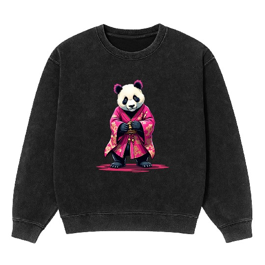 Pink Panda Japanese Style Kimono Mineral Wash Sweatshirts