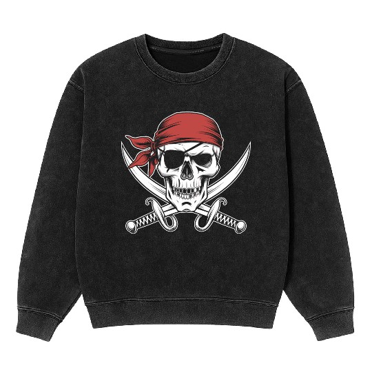 Pirate Skull Crossbones Red Bandana Jolly Roger Mineral Wash Sweatshirts