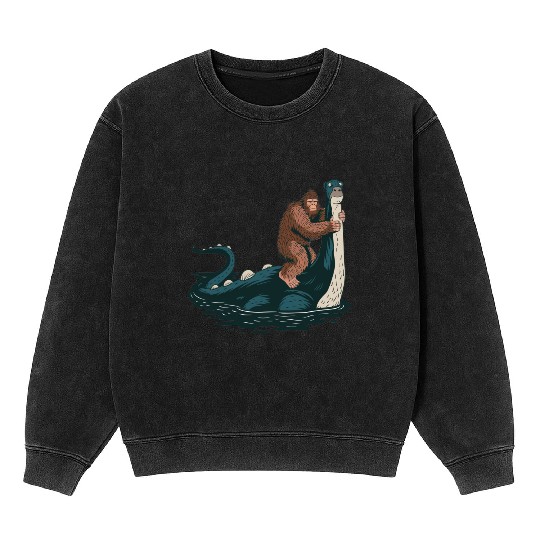 Hilarious Bigfoot & Loch Ness Monster Mashup Gift Mineral Wash Sweatshirts