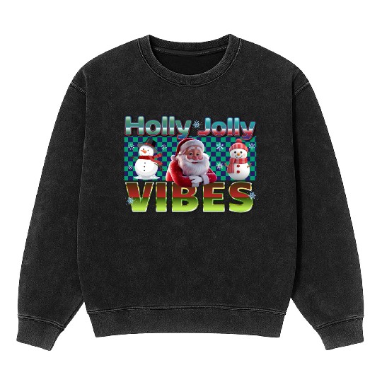 Holly Jolly Vibes Christmas Design Mineral Wash Sweatshirts