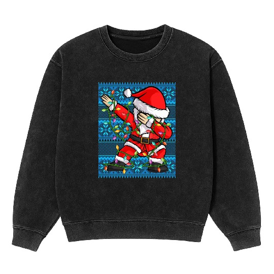 Dabbing Santa Christmas Lights Mineral Wash Sweatshirts