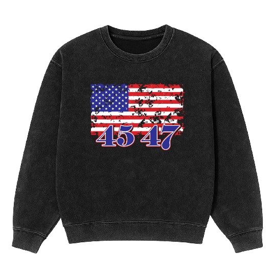 Distressed American Flag with Numeric Overlay Mineral Wash Sweatshirts