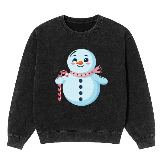 Whimsical Snowman with Candy Cane Mineral Wash Sweatshirts