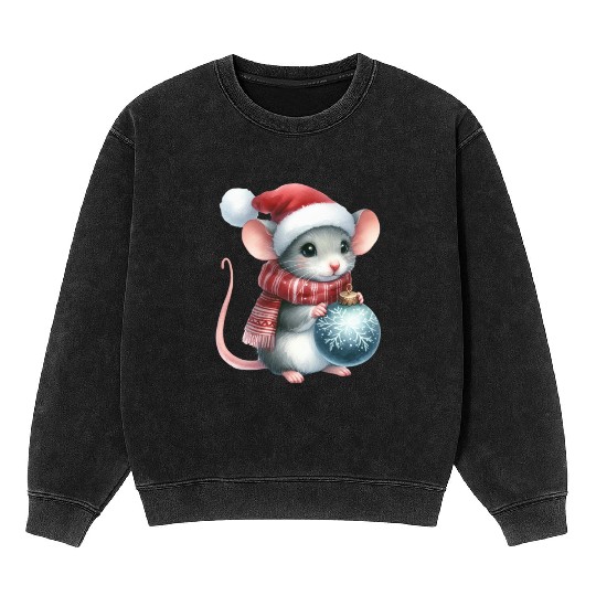 FUNNY CHRISTMAS MOUSE Mineral Wash Sweatshirts
