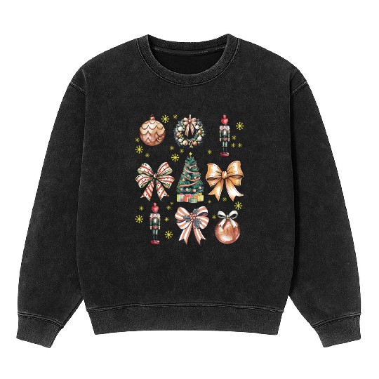 Christmas Coquette Bow, Cute Christmas Tree Mineral Wash Sweatshirts