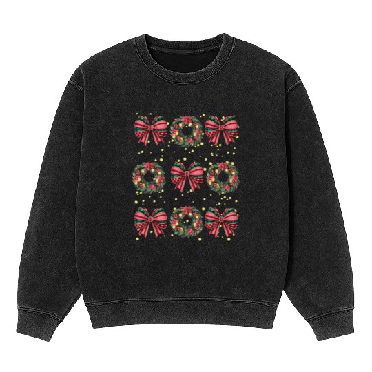 Christmas wreath, Christmas Coquette Bow Mineral Wash Sweatshirts