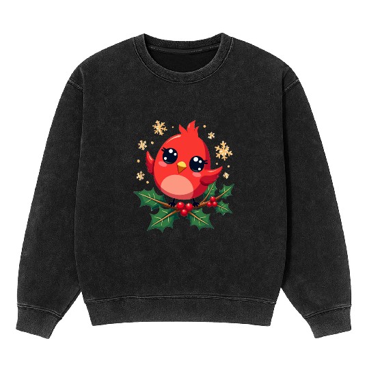Elegant Christmas Cardinal on Holly Branch Mineral Wash Sweatshirts