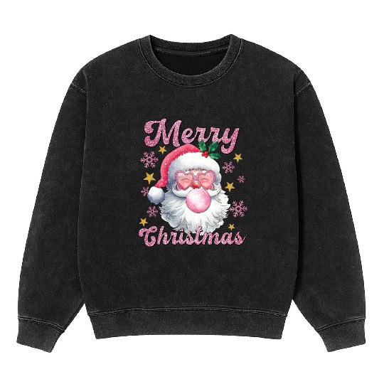 Merry Christmas, Christmas Vingtage, Preppy Santa Mineral Wash Sweatshirts