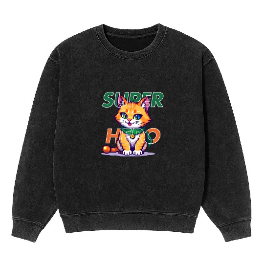 SUPER HERO CAT Mineral Wash Sweatshirts