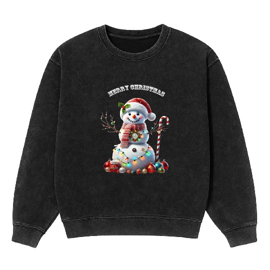 Christmas Holiday Snowman with Decorations URM Mineral Wash Sweatshirts