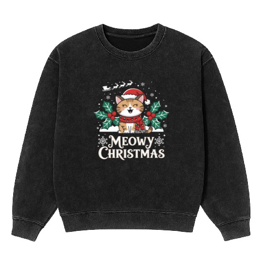 Christmas meow Mineral Wash Sweatshirts