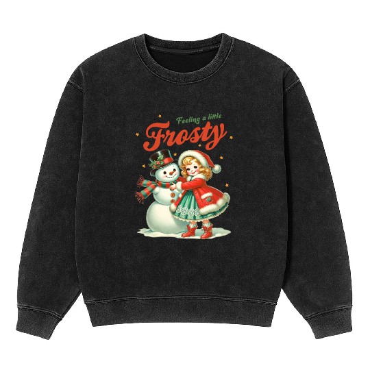 Snowman with Girl, Merry Christmas Mineral Wash Sweatshirts