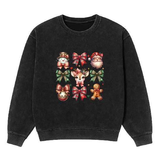 Christmas Coquette Bow Retro Christmas Mineral Wash Sweatshirts