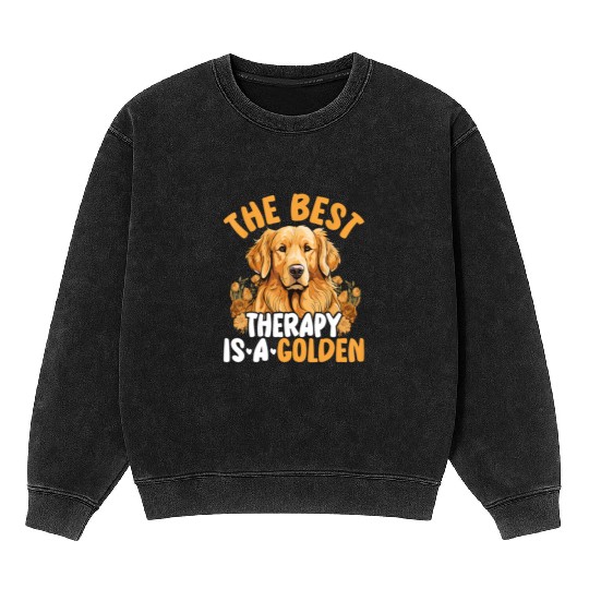 The Best Therapy Is A Golden Retriever Dog Lover Mineral Wash Sweatshirts