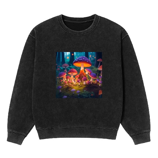 mushrooms in grass Mineral Wash Sweatshirts