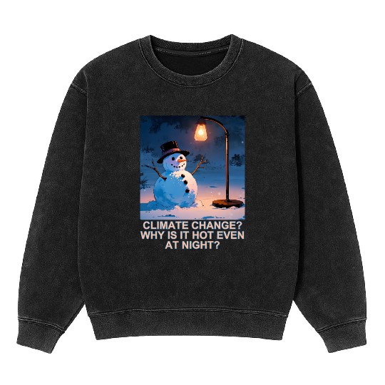 Frosty Snowman Under Street Lights Christmas Mineral Wash Sweatshirts