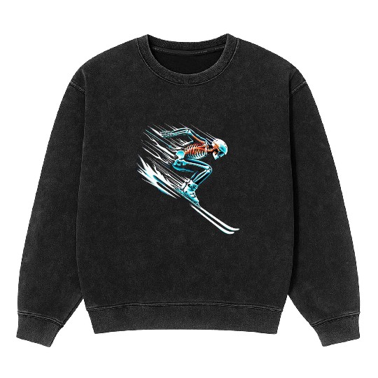Skiing Skeleton Speed Thrill Adventure Mineral Wash Sweatshirts
