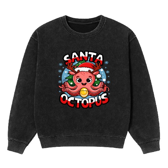 Santa Octopus 002 Mineral Wash Sweatshirts