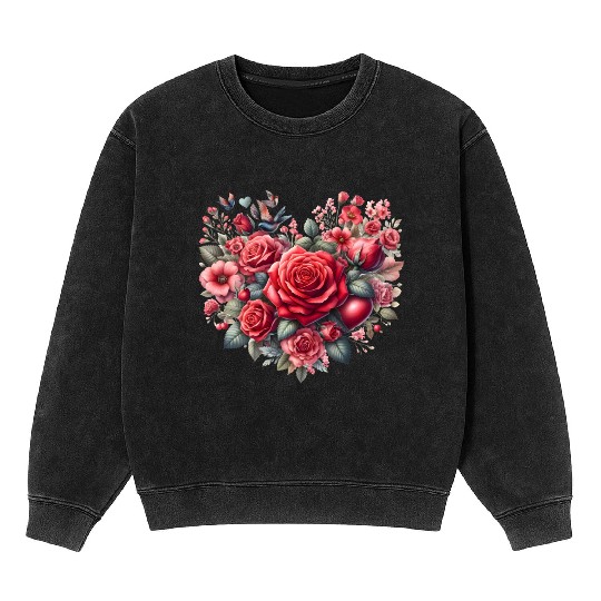 Heart Roses, Valentines Day Mineral Wash Sweatshirts