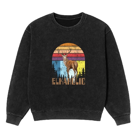 Elk Hunting Elkaholic Hunters Mineral Wash Sweatshirts