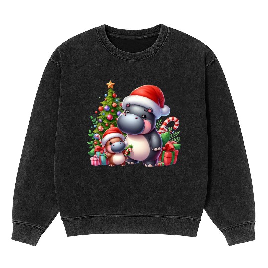 Christmas Hippo Mineral Wash Sweatshirts