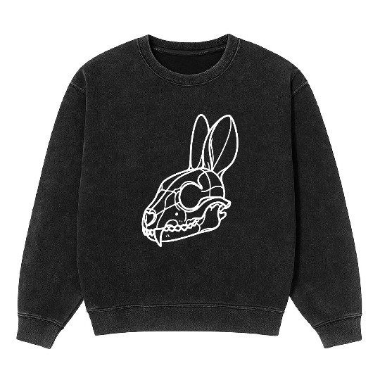 Minimalistic Vector Rabbit Skull Kids Drawing Mineral Wash Sweatshirts