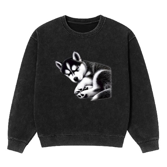 Gentle Snooze Dreaming Husky - TSQ Mineral Wash Sweatshirts