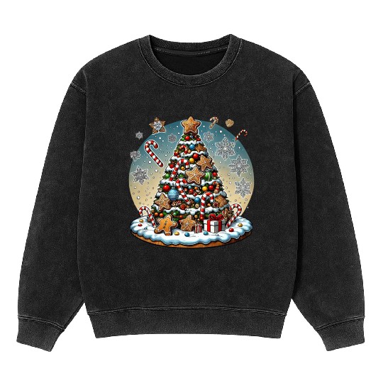 Gingerbread Candy Cane Christmas Tree Mineral Wash Sweatshirts