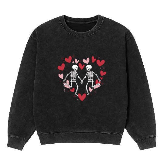 Coquette Valentine Dancing Skeleton Mineral Wash Sweatshirts