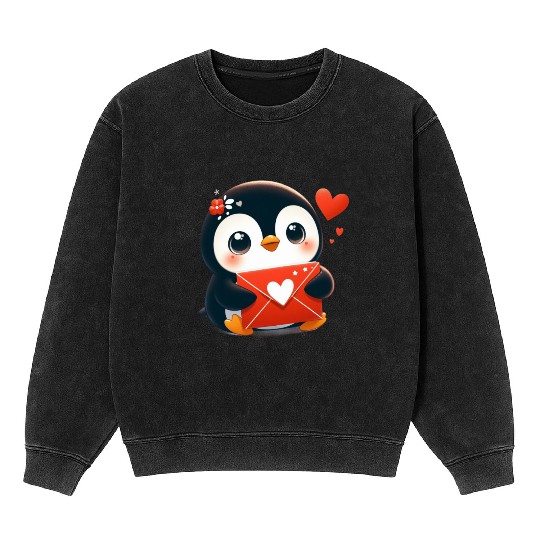 Penguin Valentine Mail with Heart Mineral Wash Sweatshirts