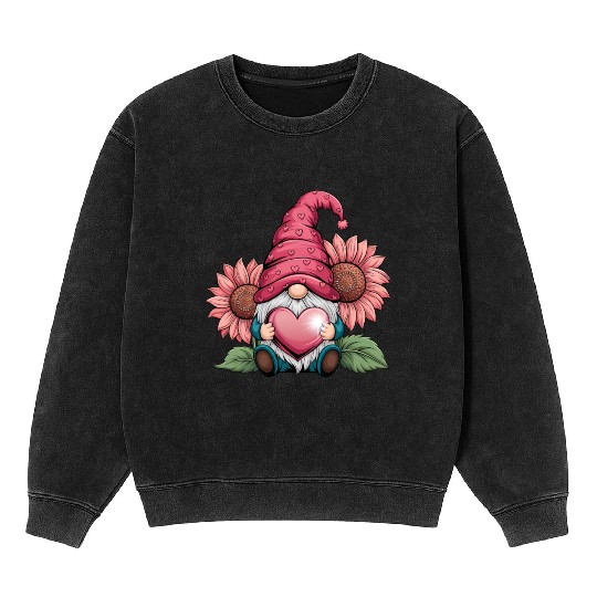 Happy Valentines Gnome with Sunflower Mineral Wash Sweatshirts