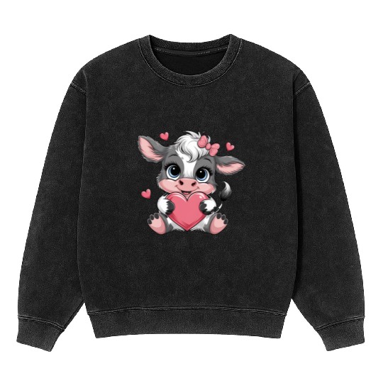 Cow Valentines Day Mineral Wash Sweatshirts