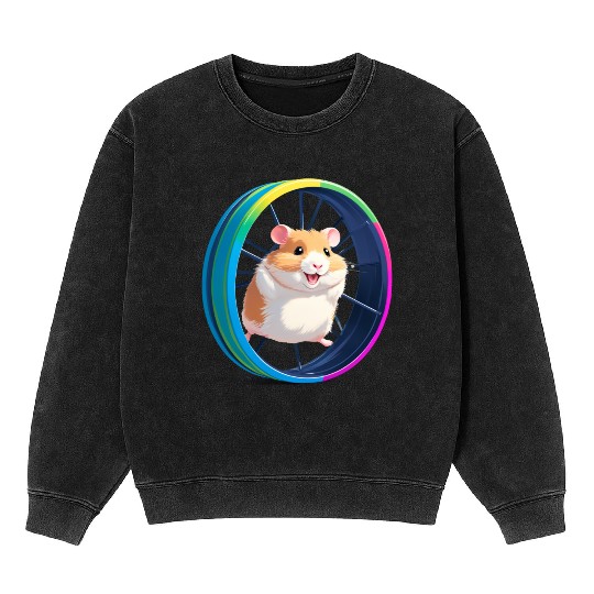 Happy Hamster on Exercise Wheel Mineral Wash Sweatshirts