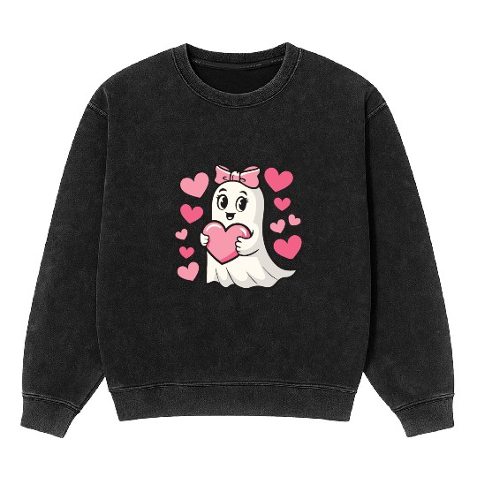 Ghost Heart, Valentines Day, Retro Valentines Mineral Wash Sweatshirts
