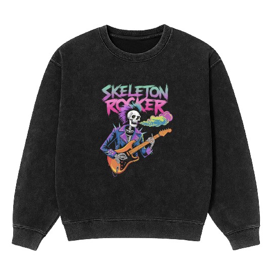 Skeleton Guitar Player Bones Guitarist Musician Mineral Wash Sweatshirts
