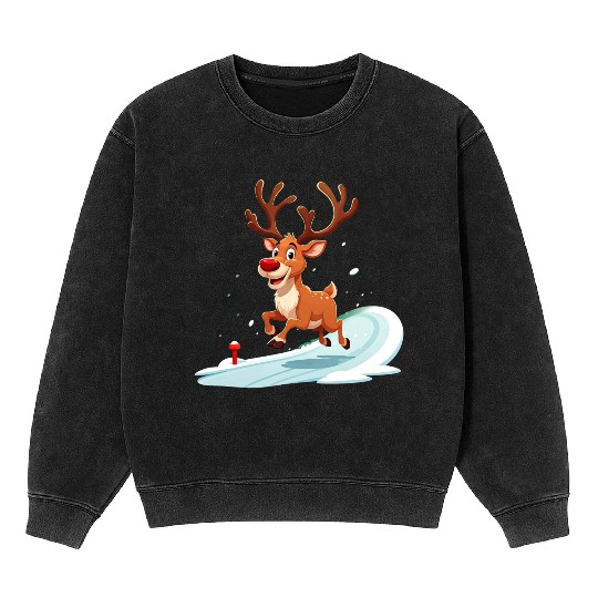 Joyful Reindeer Dashing to Santa's House Mineral Wash Sweatshirts