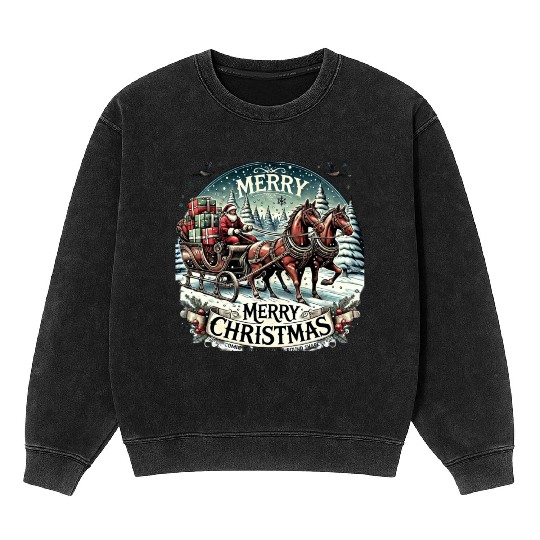 Vintage Sleigh Ride - Whimsical Christmas Magic Mineral Wash Sweatshirts