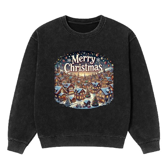 Cozy Winter Village - Christmas Lights and Cheer Mineral Wash Sweatshirts