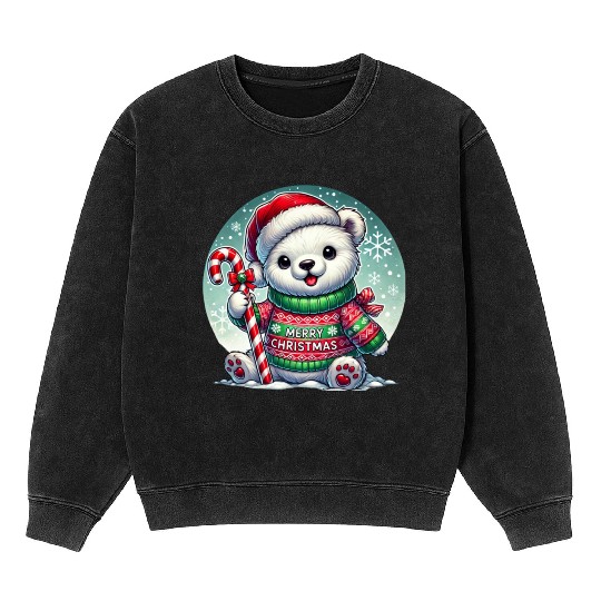 Polar Bear Christmas Sweater - Christmas Gifts Mineral Wash Sweatshirts