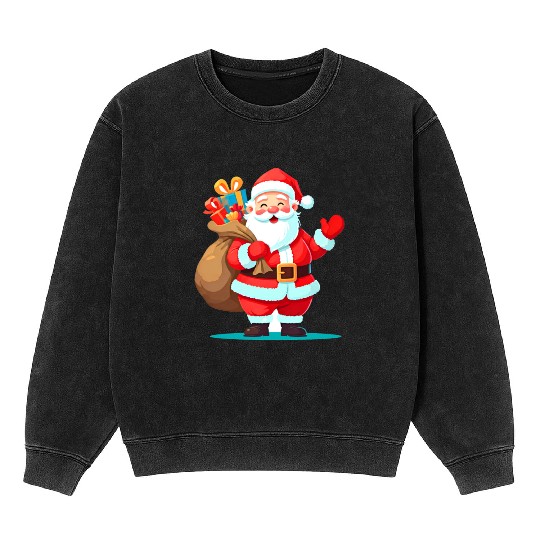 Joyful Santa with Gift Sack Design Mineral Wash Sweatshirts