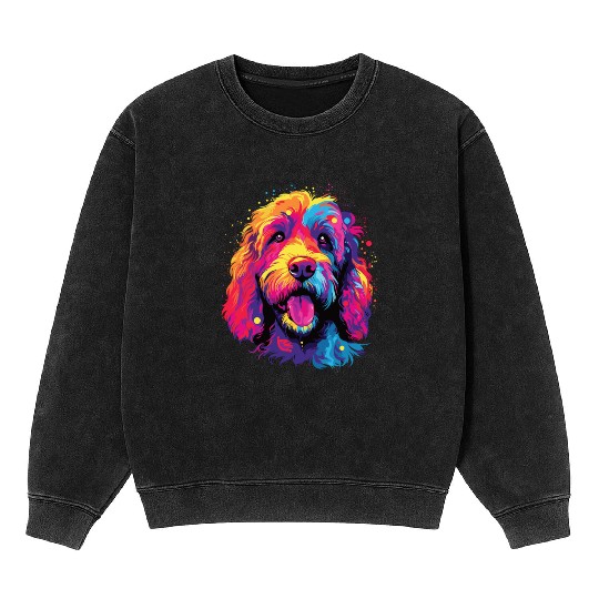 Watercolor Colorful Labradoodle Mineral Wash Sweatshirts